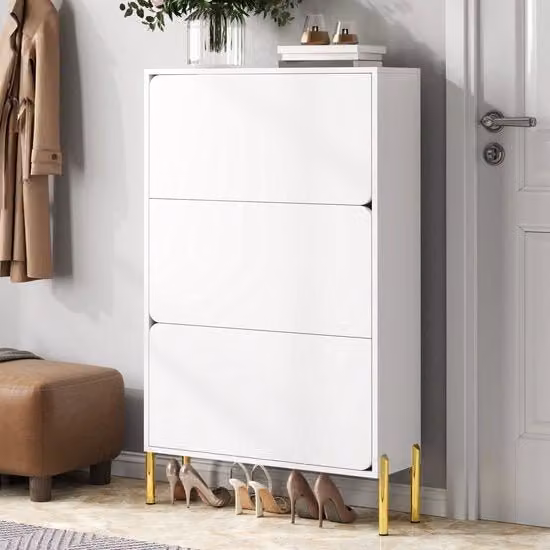 Cassettiere per Scarpe - 3 Porte - Grande Capacità - Supporti in Oro - Entrata