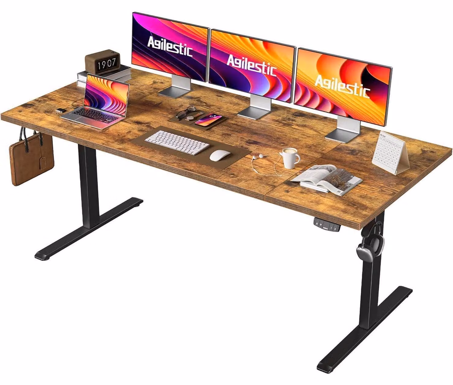 Scrivania regolabile in altezza, 180 x 80 cm, con sistema elettrico e funzione di memoria. Scrivania ergonomica, adatta sia per stare seduti che in piedi, colore marrone