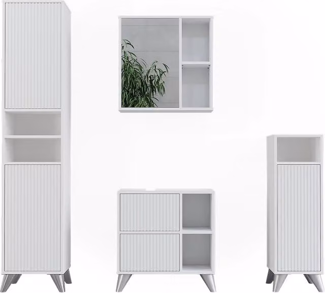 Set di mobili da bagno Leano Bianco 4 pezzi Vicco