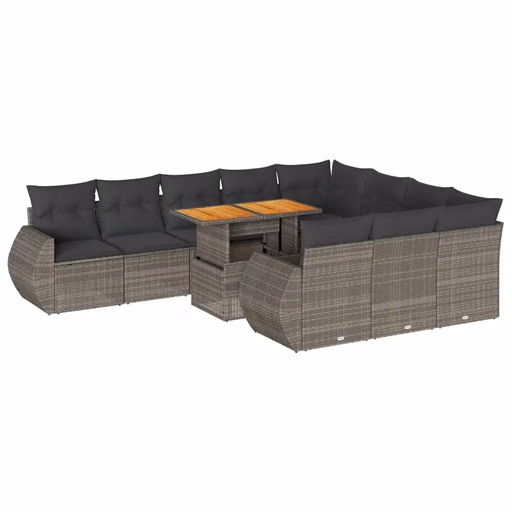 Set di divani da giardino vidaXL in polyrattan e legno di acacia oliato con cuscini, 11 pezzi, grigio – 2