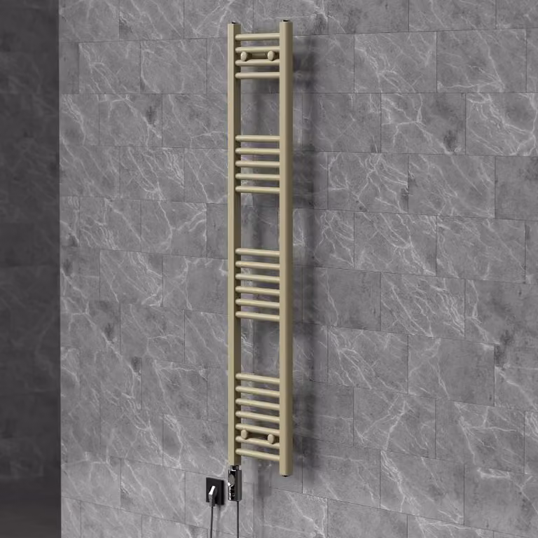 Radiatore elettrico da bagno da 300 W, colore beige - Radiatore asciugamani da parete - Altezza 140 cm - Acciaio verniciato a polvere - Ideale per il riscaldamento del bagno