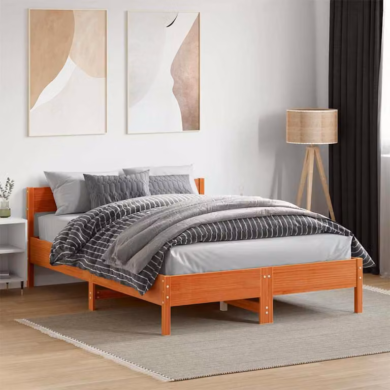 Letto in legno di pino vidaXL color marrone cera con doghe fisse L: 120 cm, P: 190 cm