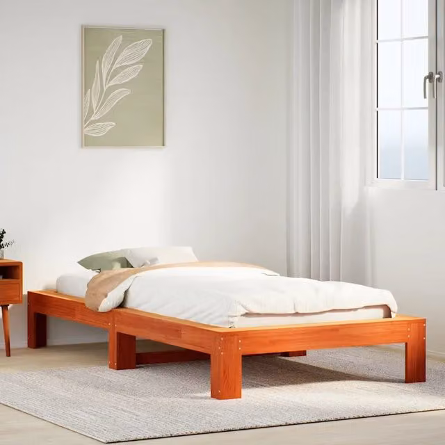 Letto singolo in legno di pino rustico color marrone cera vidaXL L/P: 100 x 200 cm