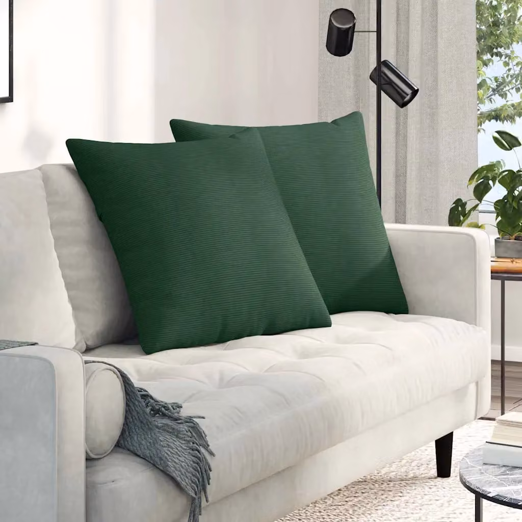 Set di 2 cuscini da divano quadrati vidaXL in tessuto a coste verde, L 80 x P 80 cm