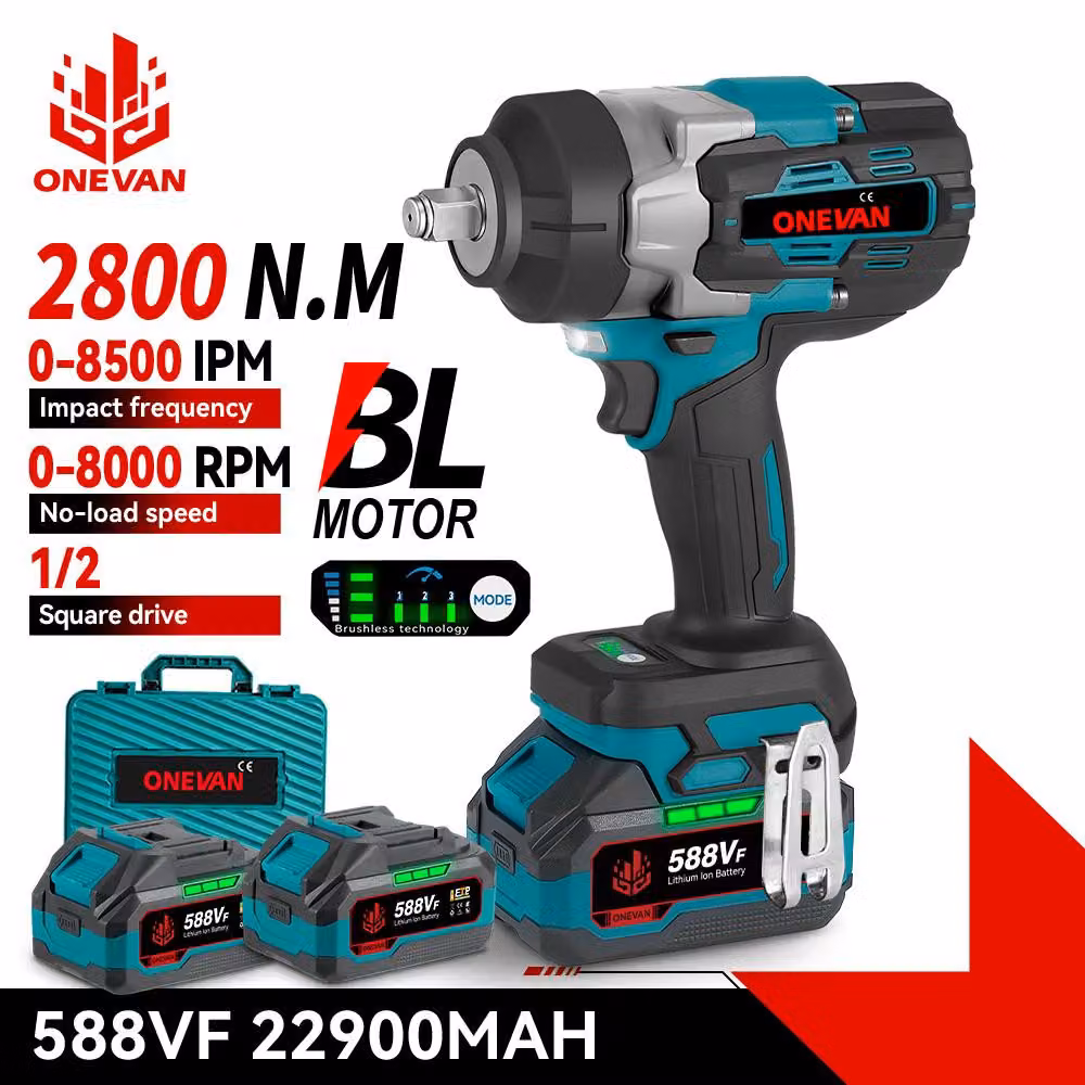 Chiave ad impulsi elettrica - Potenza: 2800 W - Attacco: 1/2 pollice - Batteria: 18V - Motore brushless - Ideale per il fai-da-te e l'edilizia
