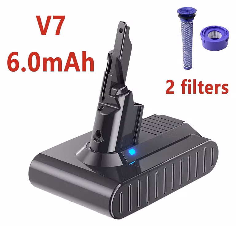 Batteria per aspirapolvere - Batteria di ricambio - Compatibile con V7 SV11 - Capacità 6000 mAh - Li-Ion 21,6 V - Con 1 prefiltro + 1 postfiltro - Beige