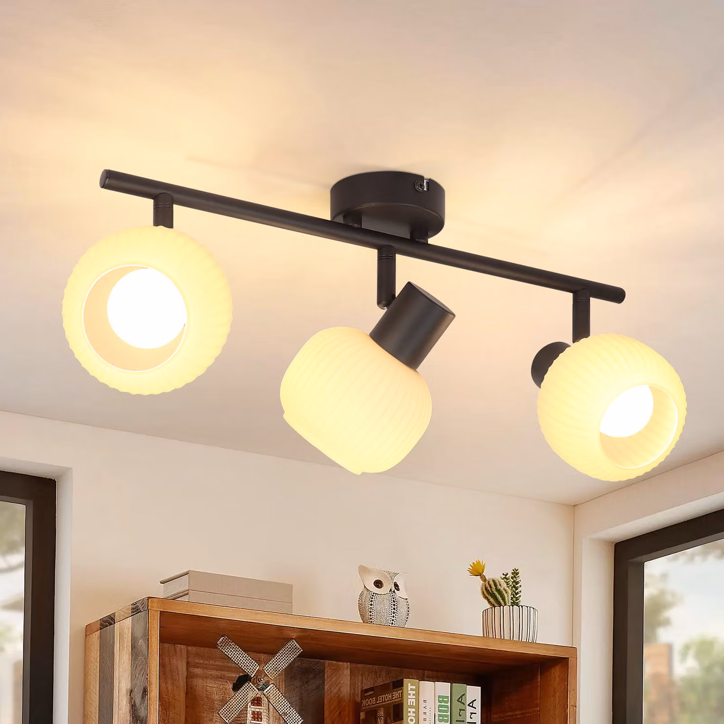 ZMH faretto da soffitto 3 fiamme plafoniera corridoio plafoniera nero spot soffitto vetro vintage E14 faretto interno moderno 350° spot orientabili per camera da letto soggiorno (senza lampadina)