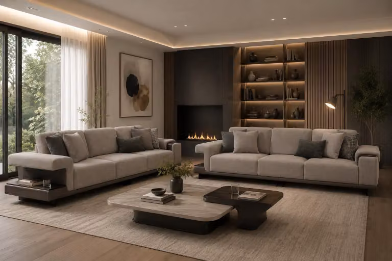 Set elegante per soggiorno: due divani a tre posti, elevato comfort, design moderno