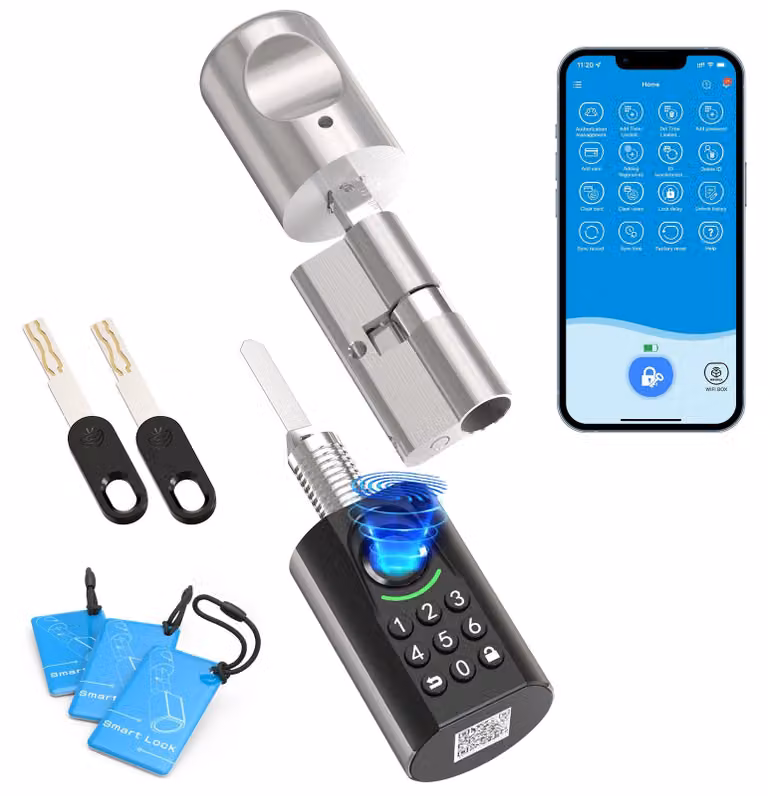 Serratura elettronica con riconoscimento impronte digitali - Controllo tramite app - Bluetooth - Acciaio inossidabile lucido - Per porta d'ingresso