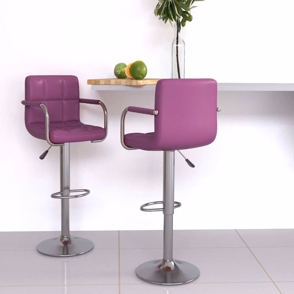 Set di 2 sgabelli da bar vidaXL in similpelle viola con base girevole a 360 gradi e struttura in metallo