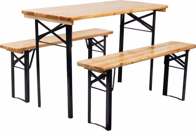 Set da birreria DORTMUND Mini3, tavolo 117x56x76,5 cm, 2x panca 117x25x46,5 cm, legno 27 mm