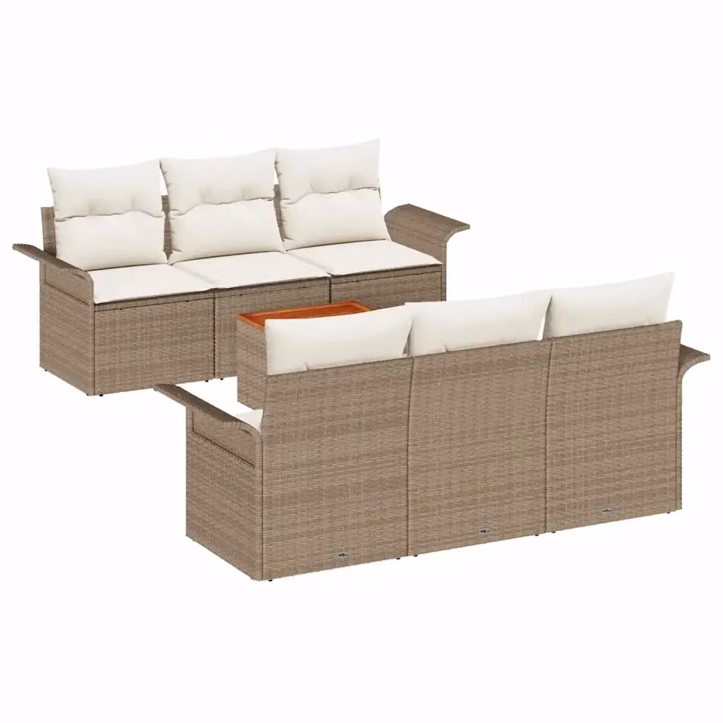 Set Divano da Giardino a L vidaXL 7 pz Beige con Cuscini e Tavolino in Polyrattan e Acciaio – 2