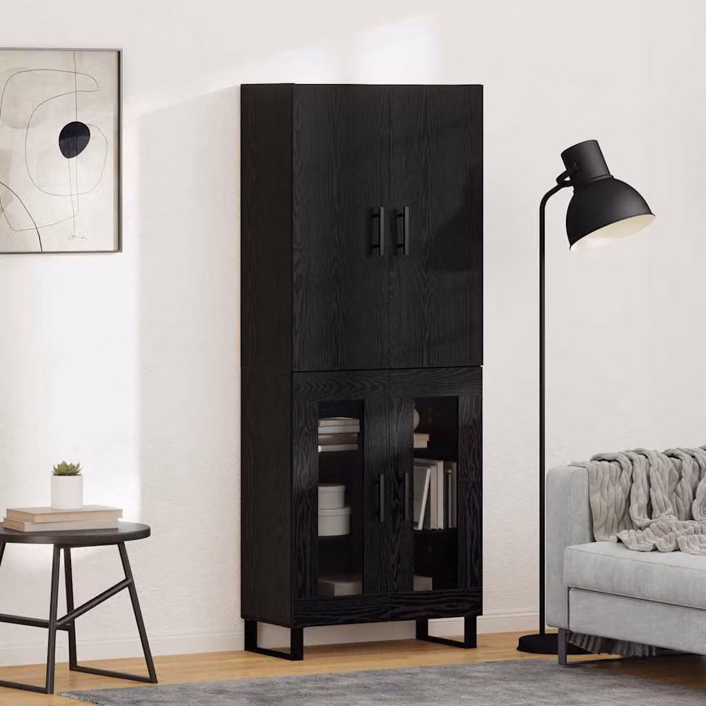 Set di 2 credenze moderne vidaXL in rovere e nero L/P/H: 69,5 x 34 x 180 cm – 1