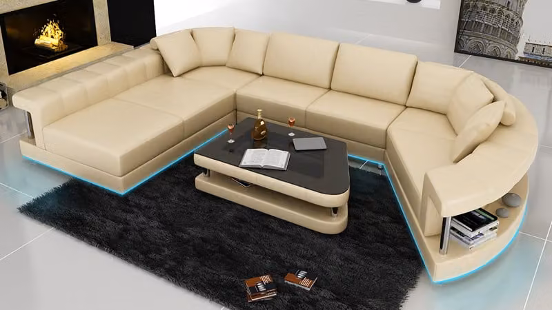 Ledersofa Couch Wohnlandschaft Ecksofa Eck Garnitur Design Modern Sofa + USB