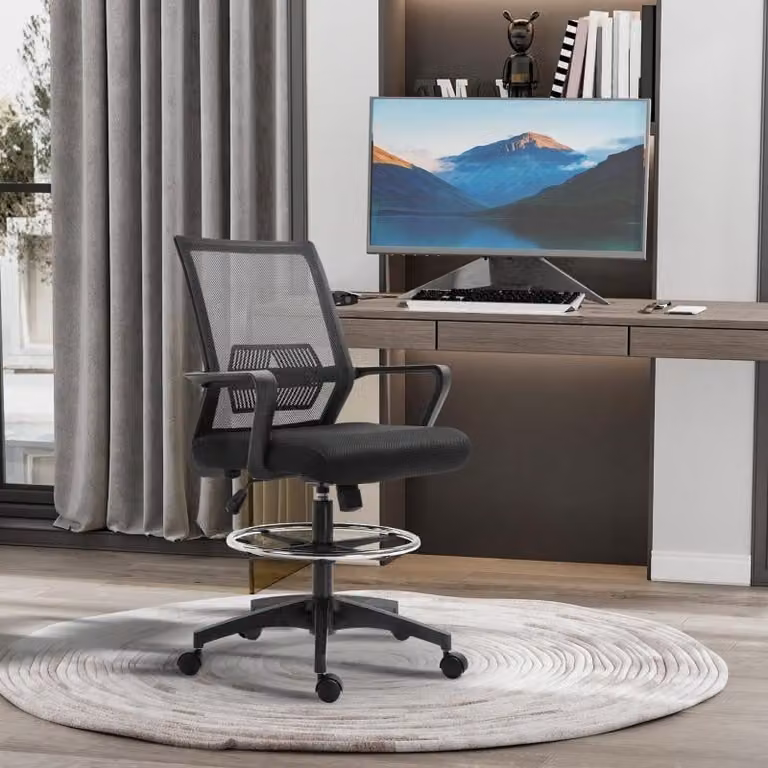 sedia girevole regolabile in altezza okwish Sedia da ufficio ergonomica con schienale curvo e funzione dondolo, sedia per computer girevole a 360° con imbottitura in rete, nera
