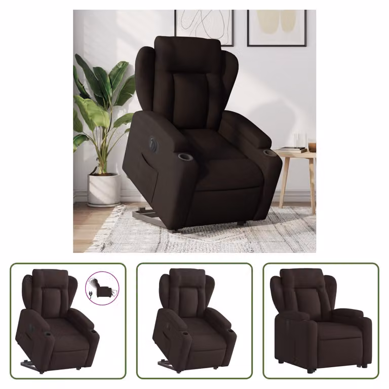 The Living Store Poltrona relax con supporto elettrico in tessuto marrone scuro