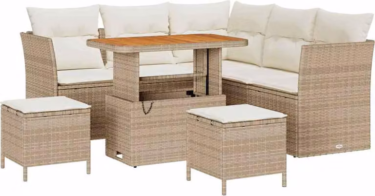 Set Divano da Giardino 8 pcs Beige polyrattan