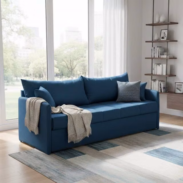 Avellana Divano Letto 3 Posti DMORA Blu Made in Italy con Coperture Sfoderabili e Struttura in Legno Massiccio L: 205 cm, P: 86 cm – 1