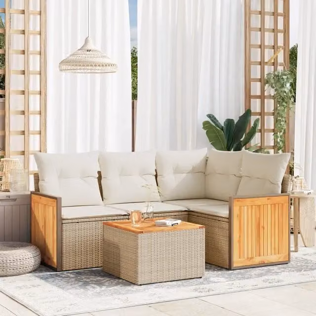 Set Divano da Giardino Moderno a L VIDAXL in Polyrattan con Cuscini Beige 5 Pezzi – 1