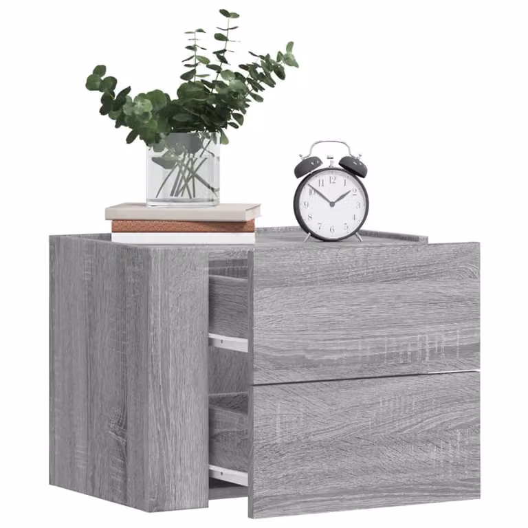 Set di 2 comodini da muro vidaXL in stile moderno, colore grigio Sonoma, L 45 x P 30 x H 35 cm