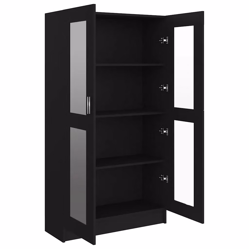 Vetrina classica HELLOSHOP26 con ante in vetro e ripiani interni, finitura nera opaca, L: 82,5 cm, P: 30,5 cm, H: 150 cm – 2