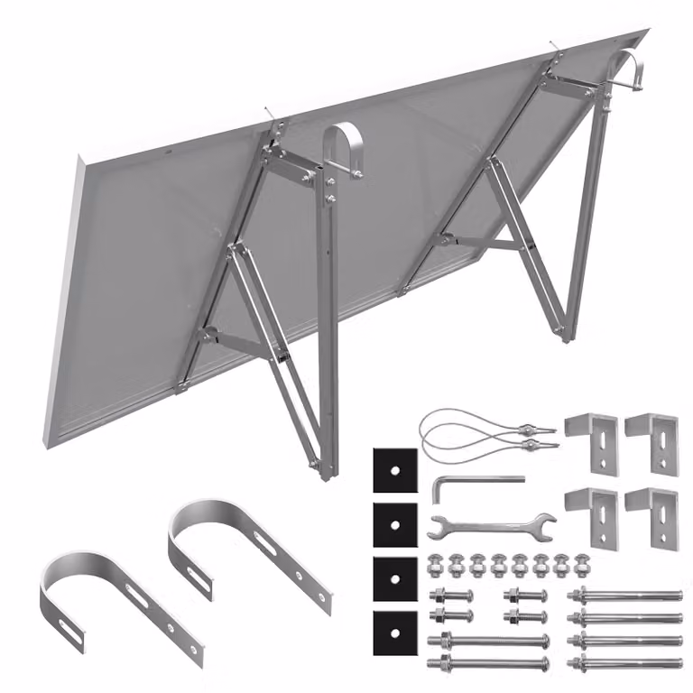 Supporto per impianto fotovoltaico da balcone, con gancio per ringhiere, per il montaggio di pannelli fotovoltaici da balcone. Angolazione regolabile da 10° a 40° (per 1 modulo - balcone/ringhiera)