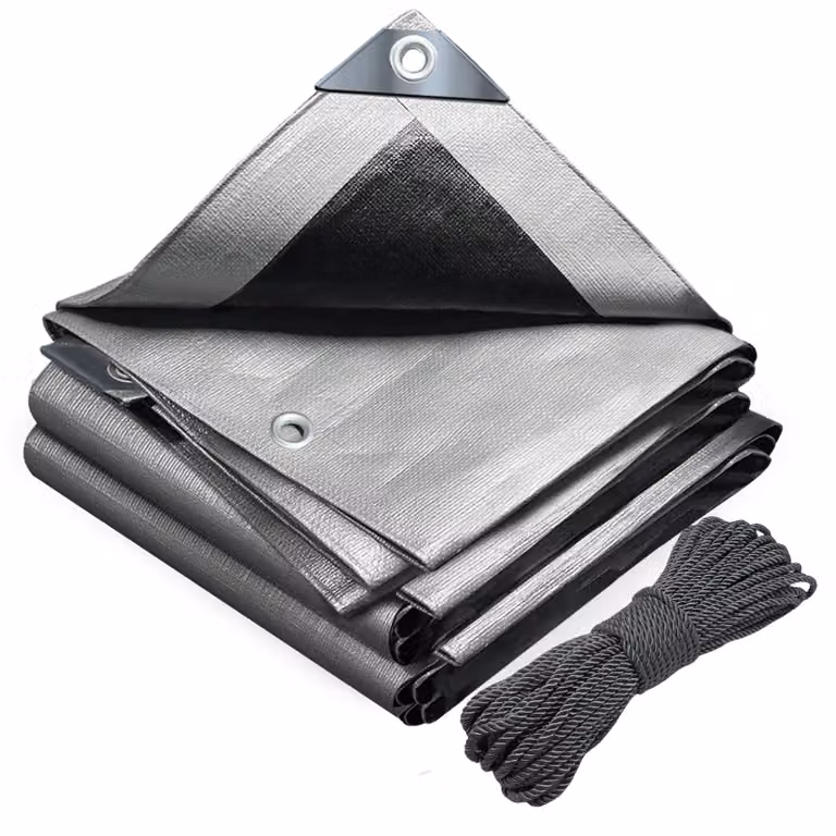 Telo di copertura giardino e piscina - 2 x 3 m - Polietilene 180 g/m² - Grigio - Con occhielli in alluminio - Per giardino e piscina