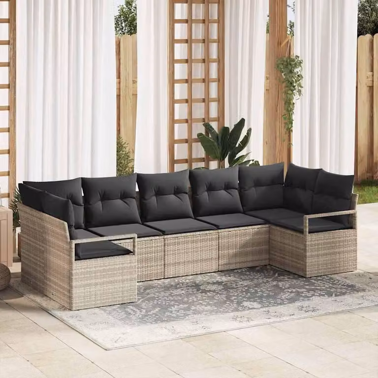 Maison Exclusive - Set Divano da Giardino 7 pcs Grigio chiaro Poly Rattan