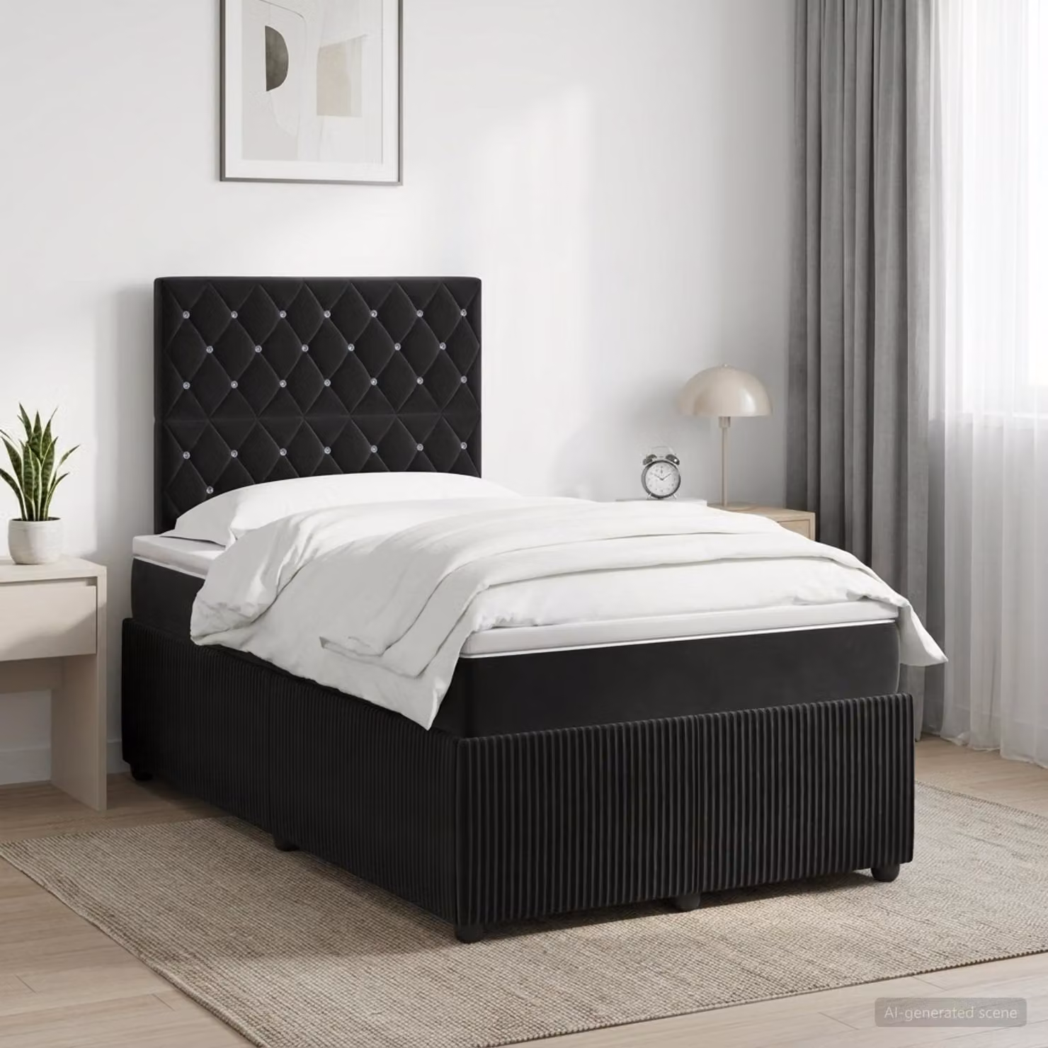 Letto box spring con materasso vidaXL in velluto nero L: 120 cm x P: 200 cm