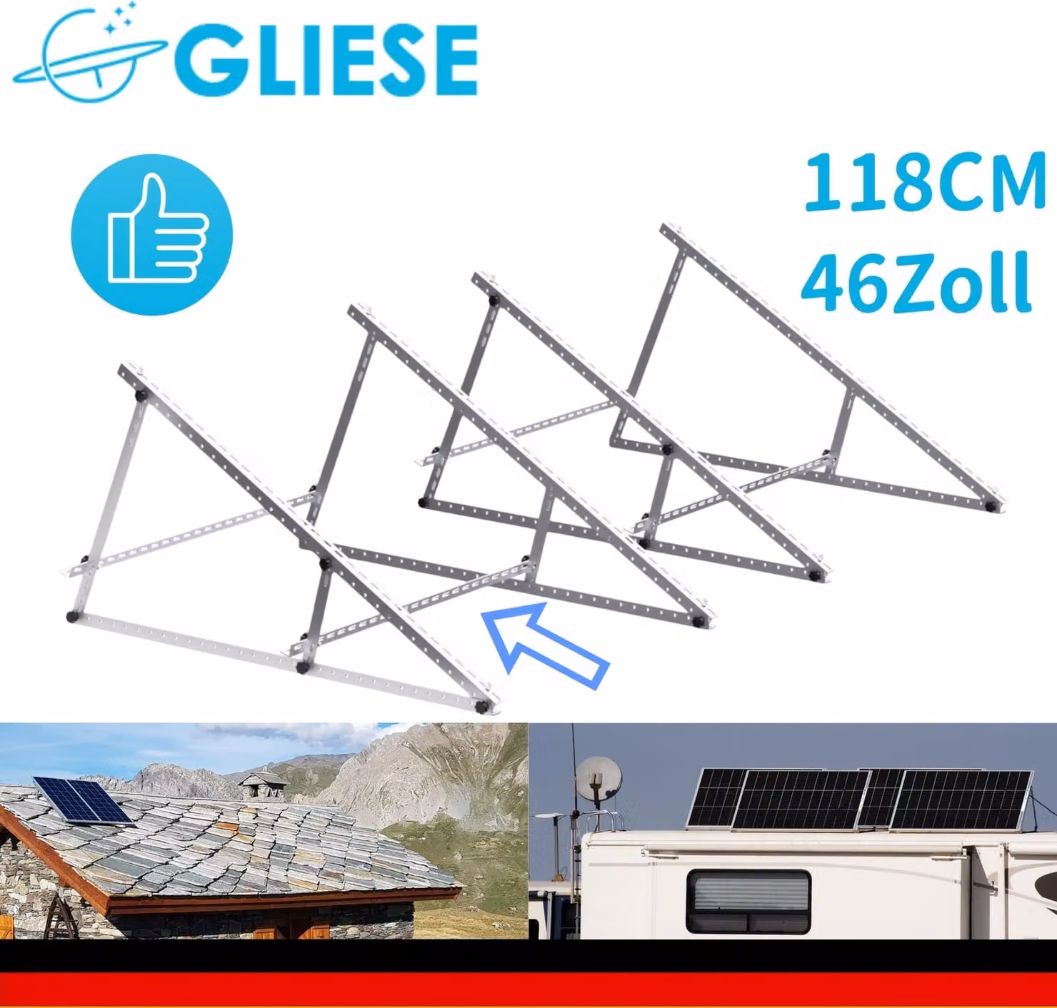 2 coppie di staffe per moduli solari centrale elettrica da balcone 118cm (46 pollici) Robuste staffe di inclinazione solare tetto piano per il montaggio a parete fotovoltaico balcone camper