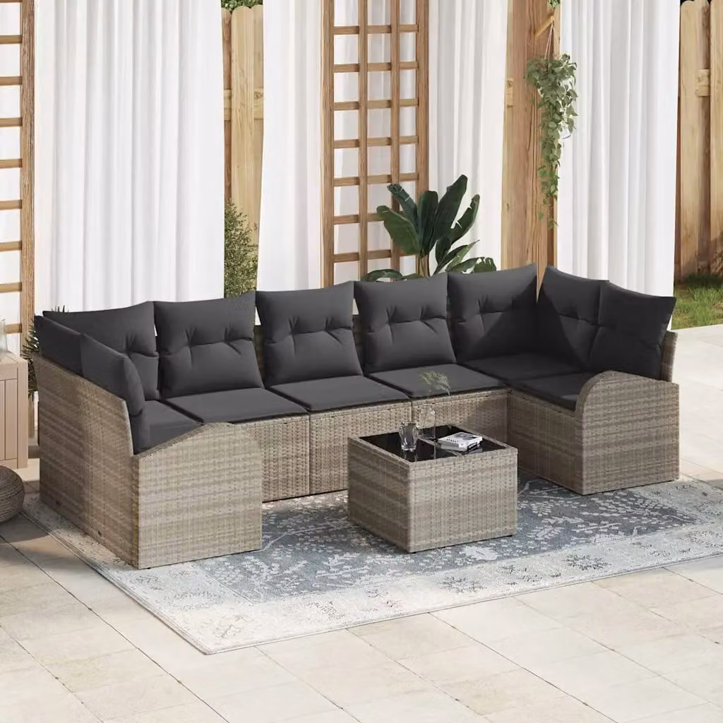 Set Divano da Giardino 8 pz vidaXL in Polyrattan Grigio con Cuscini e Tavolino da Esterno – 1