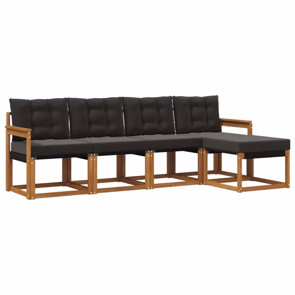 Set di divani da esterno a L vidaXL in legno di acacia con cuscini, colore marrone e nero – 2