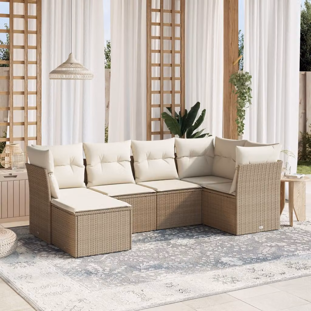 Set Divano da Giardino vidaXL 6 pz a L con Cuscini Beige e Struttura in Metallo e Polyrattan – 1