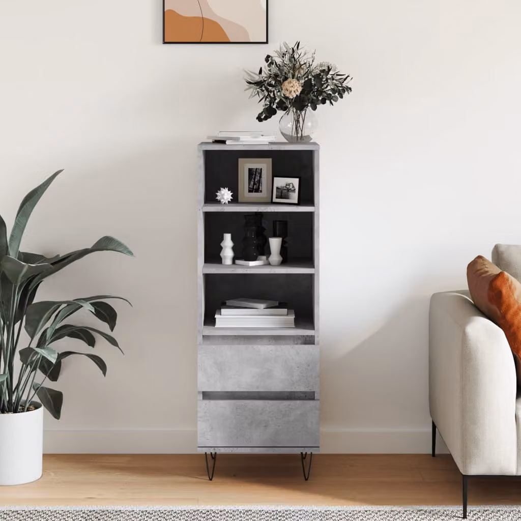 Credenza vidaXL in stile industriale in legno e metallo, Grigio Cemento, L 40 cm x P 36 cm x H 110 cm