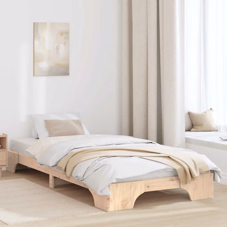 Struttura del letto moderna vidaXL in pino massello naturale con doghe fisse, L/P: 190 x 90 cm