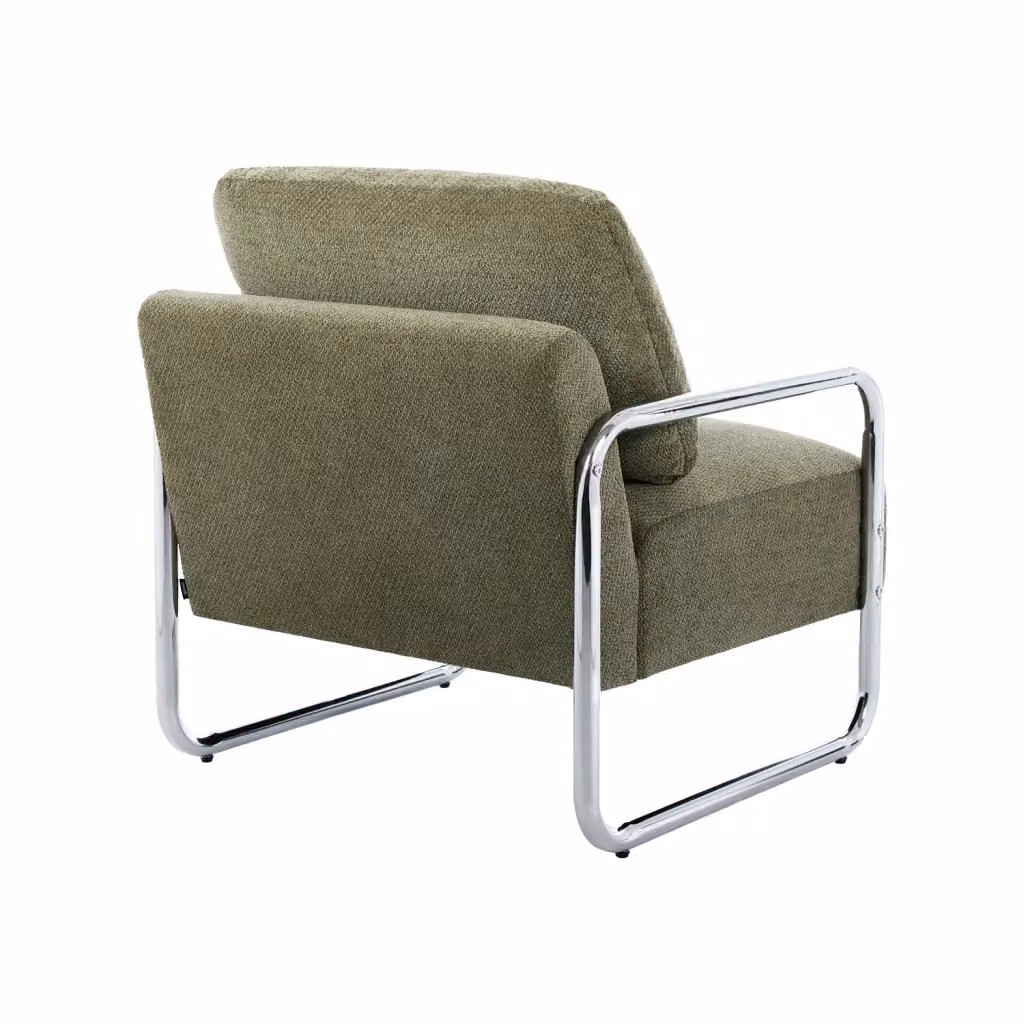 Poltrona vintage SWEEEK in tessuto verde con struttura in metallo cromato – 2