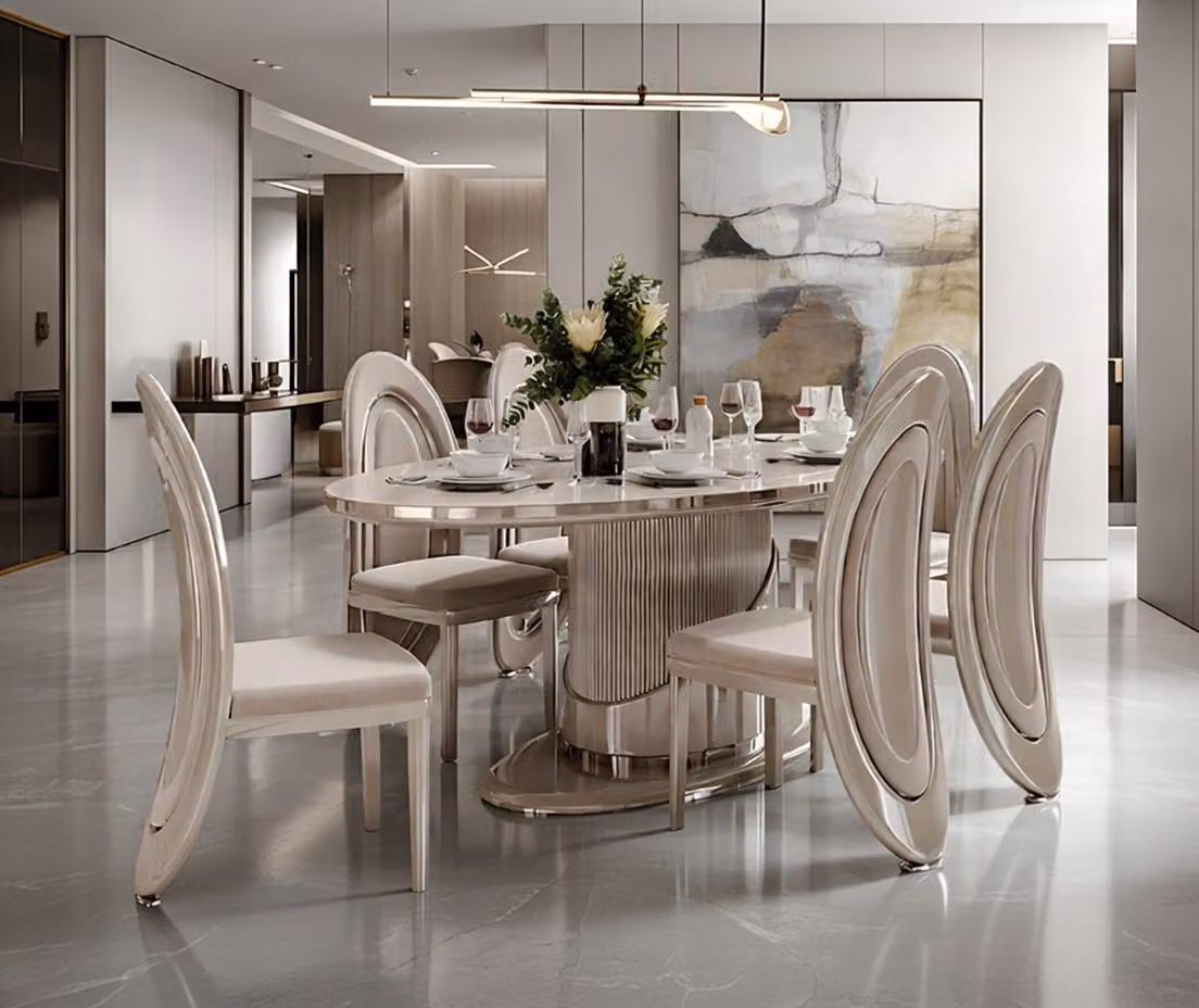 Tavolo da pranzo con sei sedie. Arredamento di alta qualità per la sala da pranzo