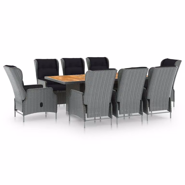 Set Pranzo da Giardino 9pz con Cuscini Polyrattan Grigio Chiaro