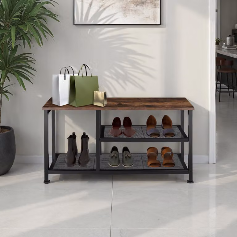 Scarpiera Tectake in stile industriale con finitura opaca, marrone e nera, L: 80 cm, P: 30 cm, H: 45,5 cm