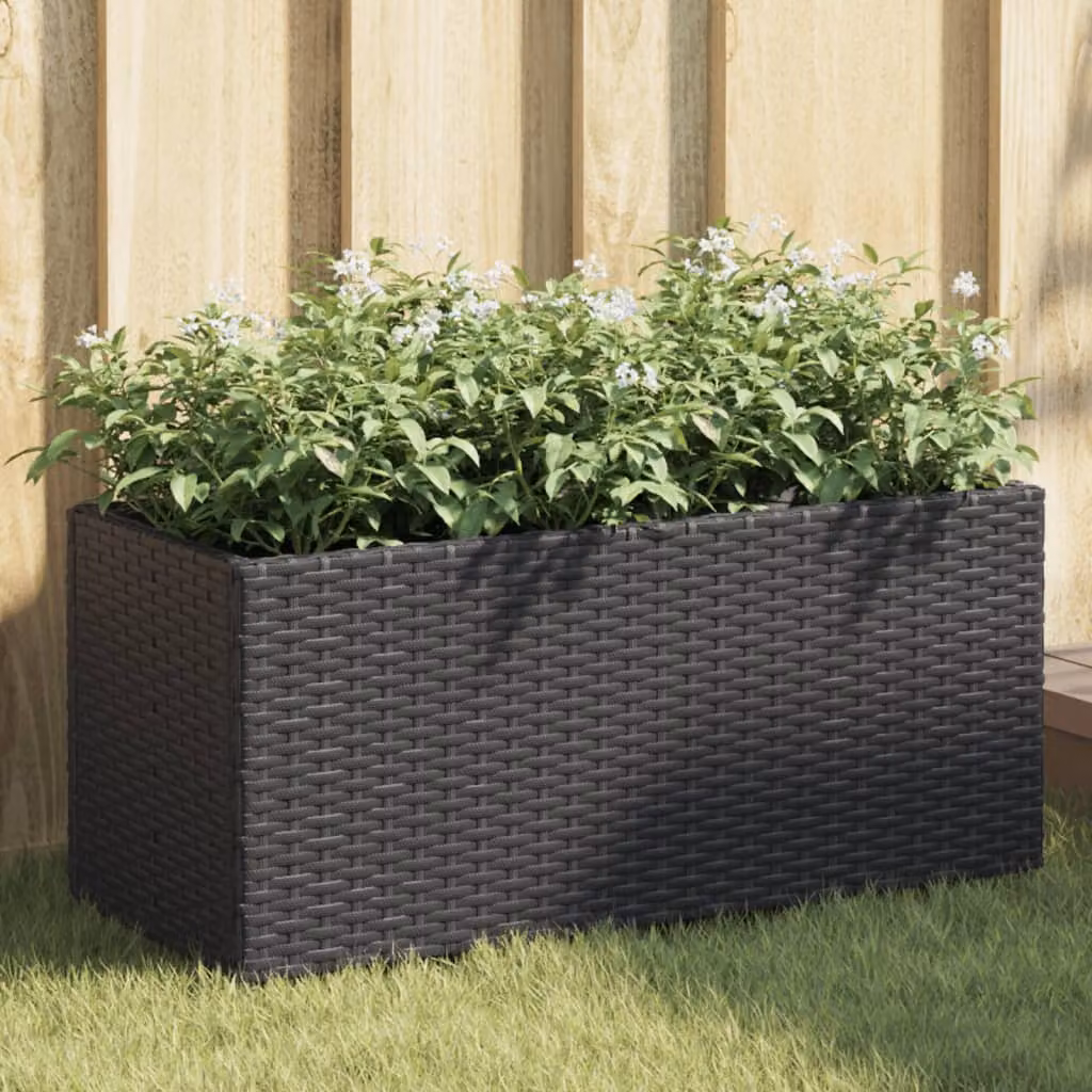 vidaXL Fioriere da Giardino con 2 Vasi Neri in Polyrattan L: 72 cm, P: 30 cm, H: 32 cm