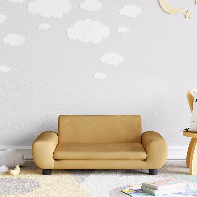 vidaXL Divano per bambini in velluto marrone e beige L 70 x P 45 x H 33 cm