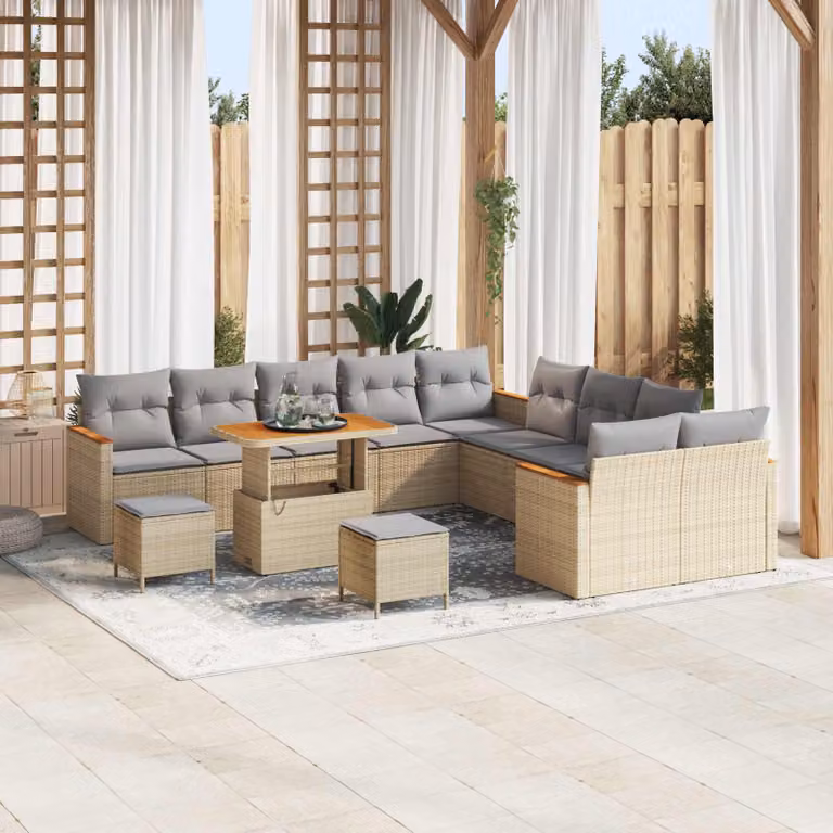 Set Divano da Giardino vidaXL 13 pz in Polyrattan Beige con Cuscini e Tavolino