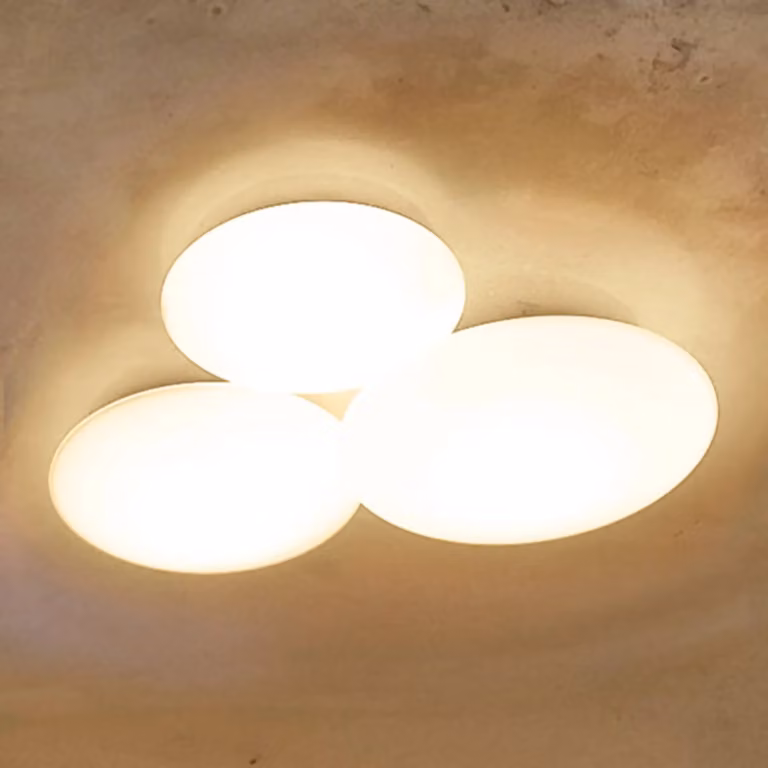 Vibia Plafoniera di design PUCK, dimmerabile, Bianco / Opale, Soggiorno / Sala da pranzo, Vetro, Design, Plafoniera