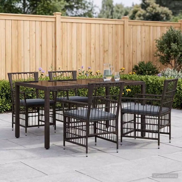 Set da pranzo per esterni vidaXL in polyrattan e vetro, 5 pezzi, Nero e Grigio