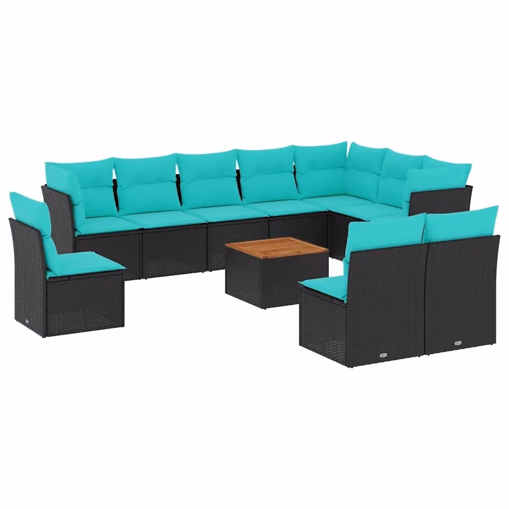 vidaXL Set Divani da Giardino 11 pz in Polyrattan Nero con Cuscini e Tavolino da Esterno – 2