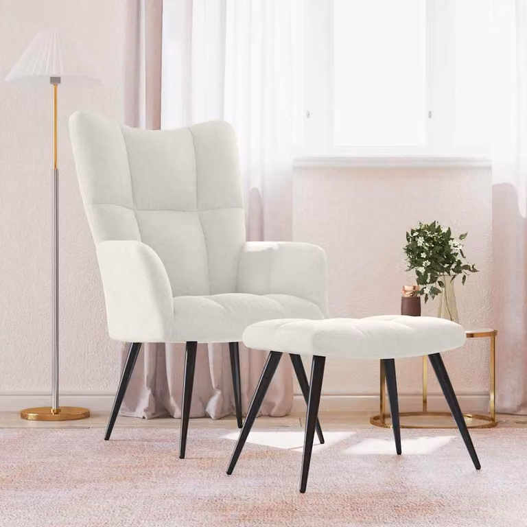 vidaXL Poltrona Relax con Poggiapiedi in Velluto Bianco con Struttura in Metallo