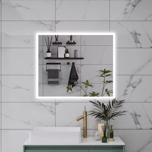 Specchio da bagno AICA bianco con luce LED dimmerabile, funzione memoria e antiappannamento, L: 60 cm, H: 50 cm