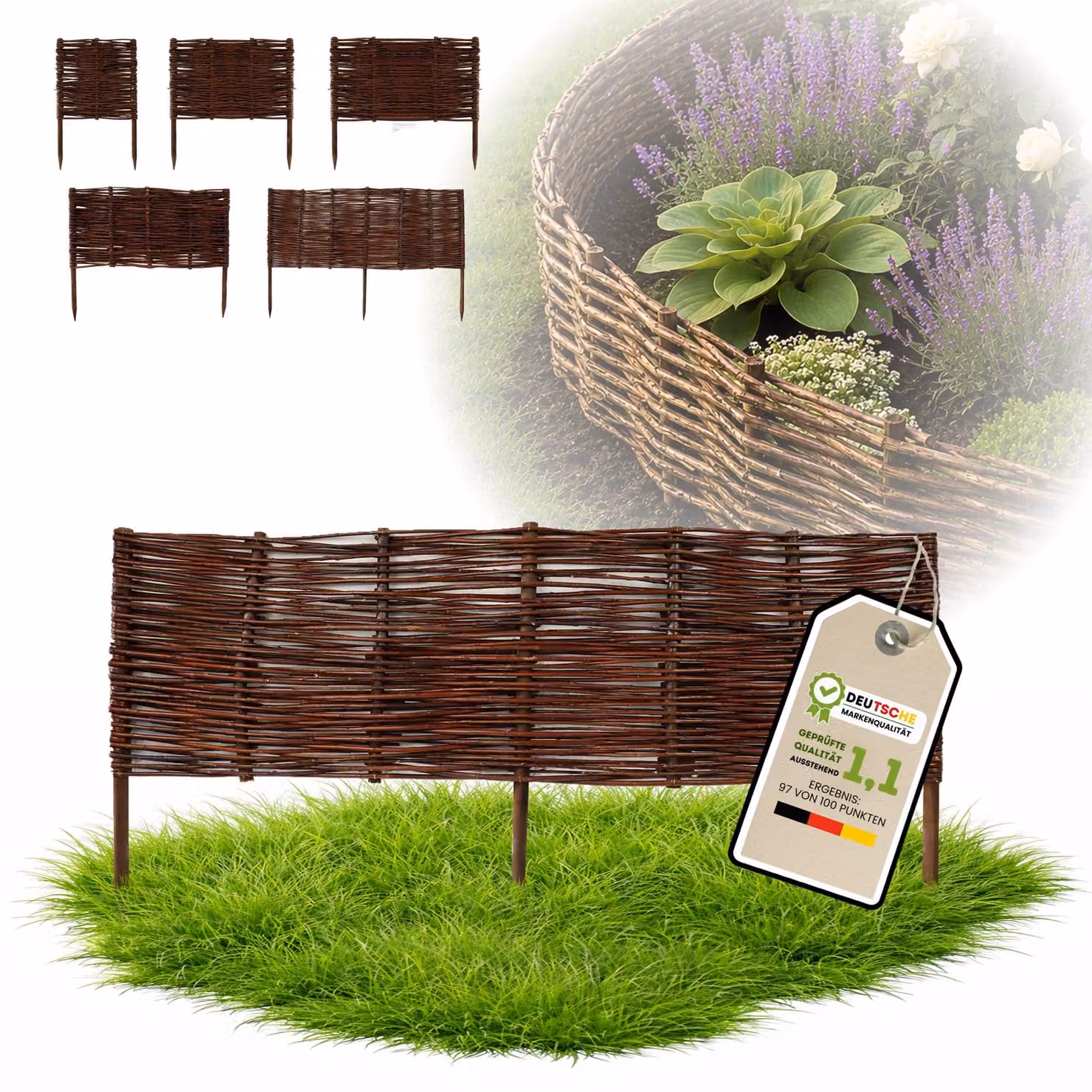Floranica 1 pezzo Recinzione in vimini 20 cm x 100 cm – Staccionata da giardino intrecciata Palizzata Recinzione naturale Bordo aiuola