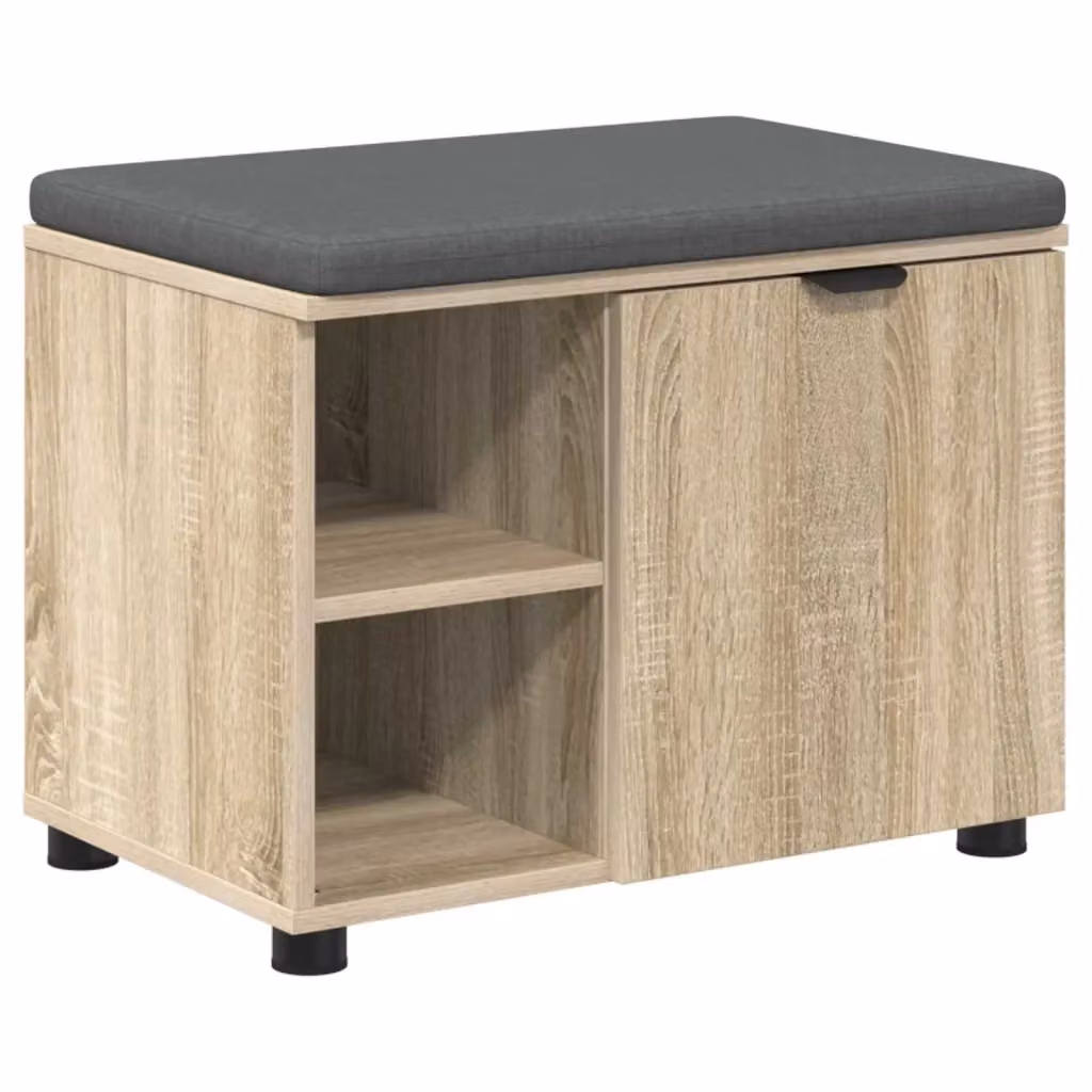 Panca per ingresso con scarpiera vidaXL in rovere e tessuto grigio L: 60 cm, P: 38 cm, H: 46 cm – 2