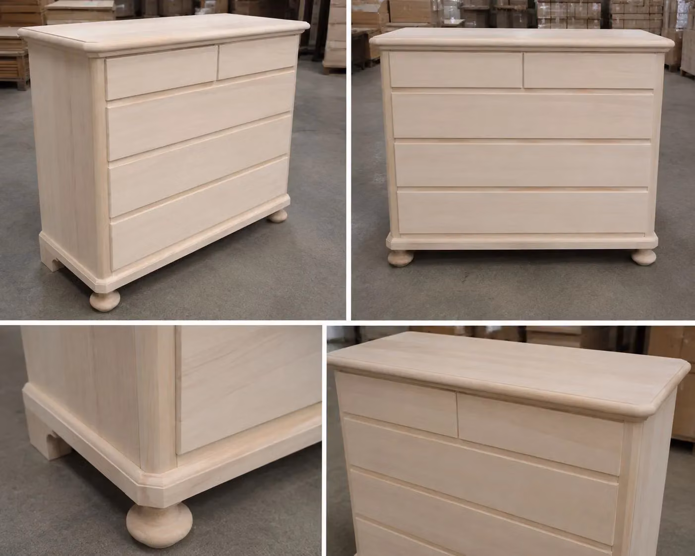 Cassettiera classica con 5 cassetti in legno grezzo marrone Mobili 2G L: 116 cm, P: 51 cm, H: 101 cm – 1